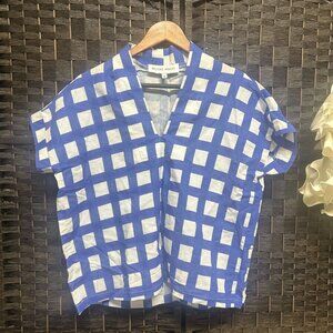 Brooke Wright Tuckernuck Blue Square Print Kimono Style Top One Size